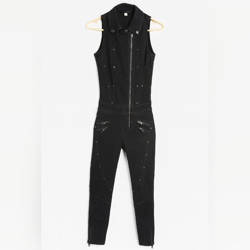 Diesel Made in Italy Black Denim Jumpsuit Moto Biker Y2K XS